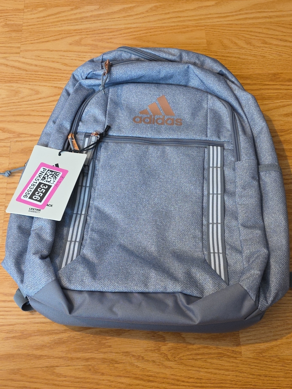 adidas Gray Excel 7 Backpack with Rose Gold Logo